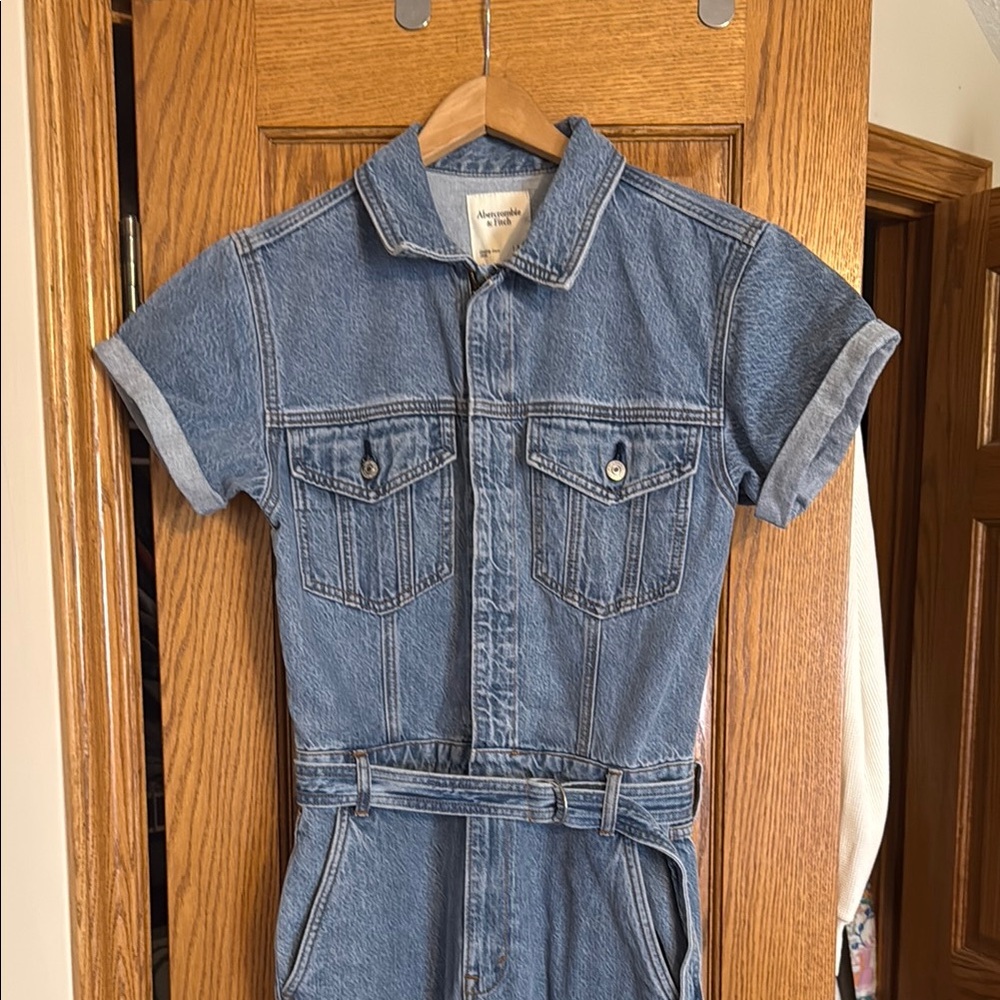 Abercrombie Denim Short Sleeve Jumpsuit Small Tall